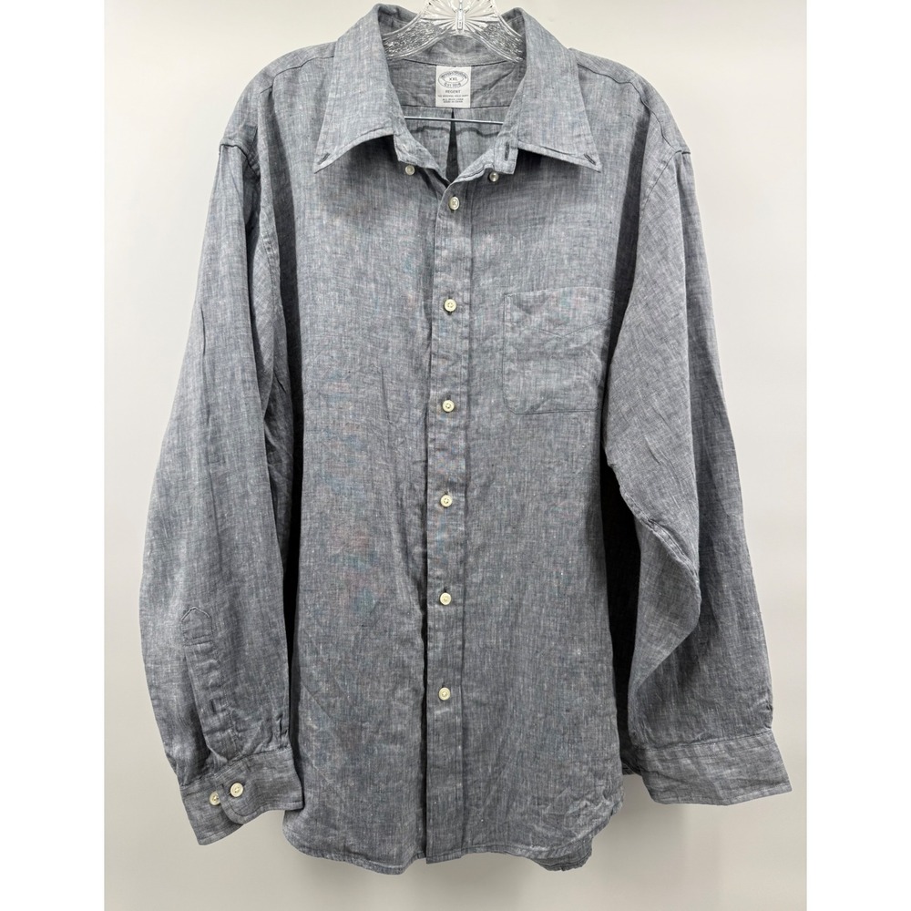 Brooks Brothers Regent All Irish Linen Shirt XXL Blue Grey Long Sleeve Button Up